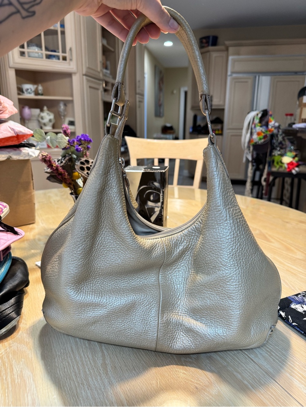Talbots Pebbled Leather Shoulder Hobo in Light Taupe